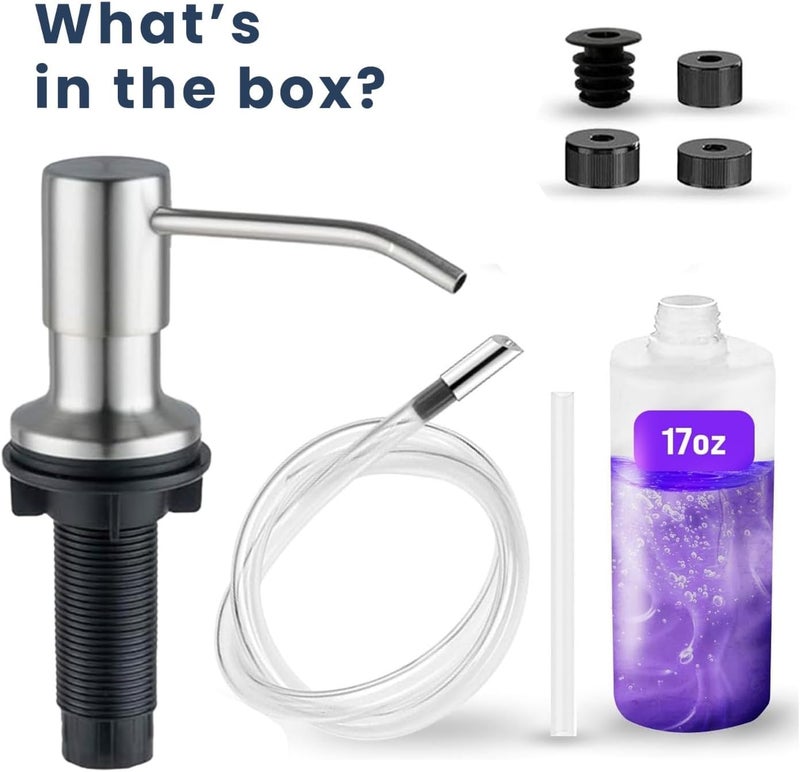 Sben Built-in Kitchen Sink Soap Dispenser – Stainless Steel Brushed Nickel Pump, 17 oz Bottle and Extension Tube Kit 47", Upgraded Metal Check Valve, Countertop Hand Soap & Lotion Dispenser - Image 4
